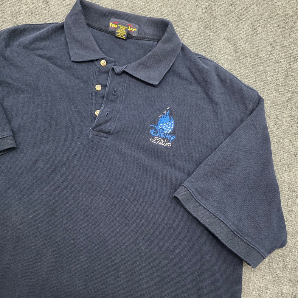 Vintage Disney Golf Classic Polo Shirt Mens 2XL Navy Blue Short Sleeve Cotton